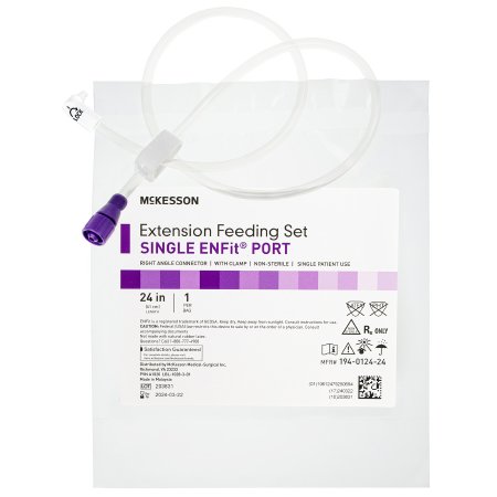 Bolus Enteral Feeding Extension Tube Set McKesson 24 Inch, EnFit, Secure Lock Right Angle Connector and Clamp, NonSterile