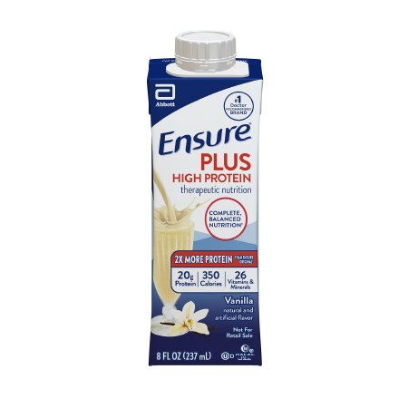 Oral Supplement Ensure® Plus High Protein Therapeutic Nutrition Shake Vanilla Flavor Liquid 8 oz. Reclosable Carton