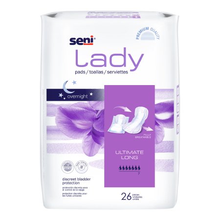 Bladder Control Pad Seni® Lady Ultimate 16-1/2 Inch Length Heavy Absorbency Superabsorbant Core One Size Fits Most