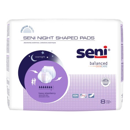 Incontinence Liner Seni® Shaped Night Pads 27 Inch Length Heavy Absorbency Superabsorbant Core One Size Fits Most