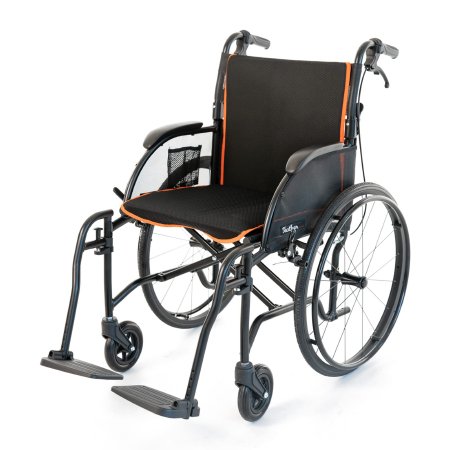 Lightweight Wheelchair Feather Full Length Arm Swing-Away Footrest Gray / Orange Upholstery 18 Inch Seat Width Adult 250 lbs. Weight Capacity