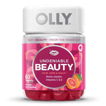 Dietary Supplement OLLY® Undeniable Beauty® Biotin / Vitamin C / Vitamin E / Keratin 2500 mcg - 15 mg - 7.5 mg - 50 mg Strength Gummy 60 per Bottle Grapefruit Glam Flavor