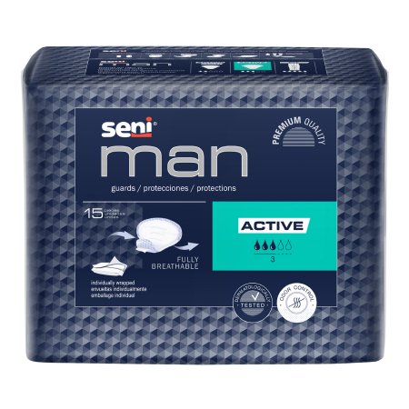 Bladder Control Pad Seni® Man Active 8-9/10 X 10-3/5 Inch Moderate Absorbency Superabsorbant Core One Size Fits Most