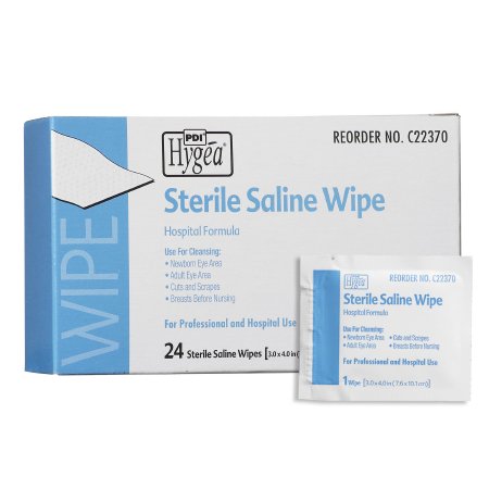 Saline Wipe Hygea® Individual Packet Saline Unscented 24 Count