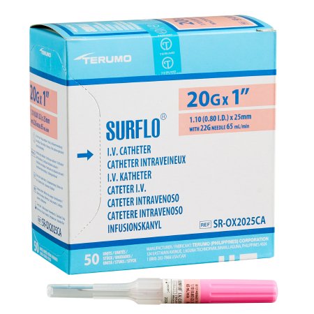 Peripheral IV Catheter Surflo® 20 Gauge 1 Inch Without Safety