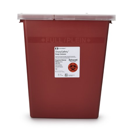 Sharps Container SharpSafety™ Red Base 17-1/2 H X 15-1/2 W X 11 D Inch Vertical Entry 8 Gallon