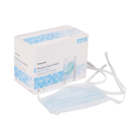 Surgical Mask McKesson Pleated Tie Closure One Size Fits Most Blue NonSterile ASTM Level 1 Adult