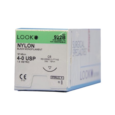 Nonabsorbable Suture with Needle LOOK® Nylon C-6 3/8 Circle Reverse Cutting Needle Size 4 - 0 Monofilament
