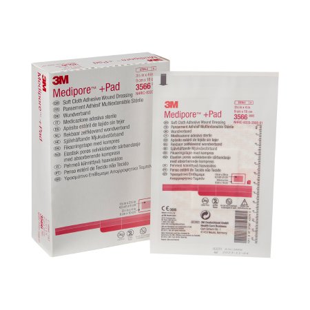 Adhesive Dressing 3M™ Medipore™ 3-1/2 X 4 Inch Soft Cloth Rectangle White Sterile