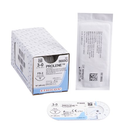 Nonabsorbable Suture with Needle Prolene™ Polypropylene FS-2 3/8 Circle Reverse Cutting Needle Size 3 - 0 Monofilament