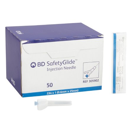 Safety Hypodermic Needle SafetyGlide™ 1 Inch Length 23 Gauge Thin Wall Sliding Safety Needle