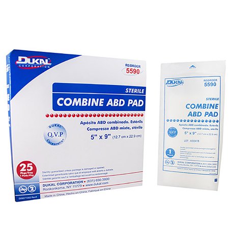 Abdominal Pad Dukal™ 5 X 9 Inch 1 per Pack Sterile 1-Ply Rectangle