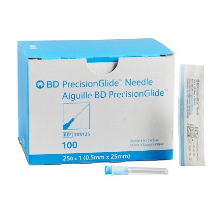 Hypodermic Needle PrecisionGlide™ 1 Inch Length 25 Gauge Thin Wall Without Safety