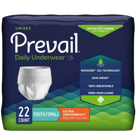 Unisex Youth Absorbent Underwear Prevail® Daily Underwear Pull On with Tear Away Seams Small Disposable Moderate Absorbency