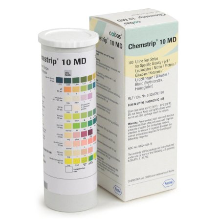 Urinalysis Reagent Chemstrip® Bilirubin, Blood, Glucose, Ketone, Leukocytes, Nitrite, pH, Protein, Specific Gravity, Urobilinogen For Visual Read / Chemstrip 101 / Chemstrip Criterion II / Urisys 1100 100 per Bottle