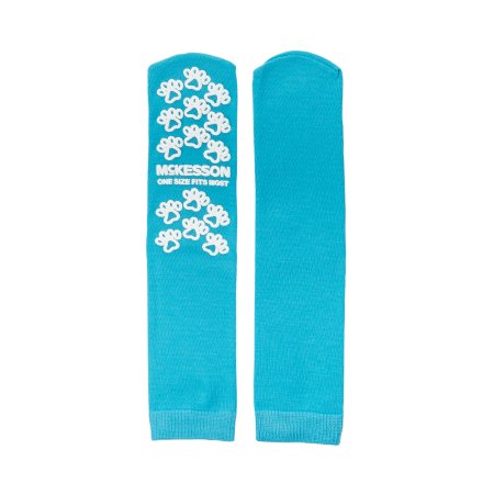 Slipper Socks McKesson Paw Prints® One Size Fits Most Teal Above the Ankle