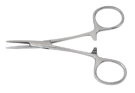 Hemostatic Forceps McKesson Hartmann-Mosquito 3-1/2 Inch Length Office Grade Stainless Steel NonSterile Ratchet Lock Finger Ring Handle Curved