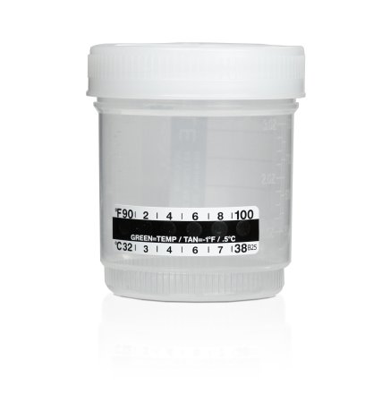 Specimen Container with Temperature Strip 53 X 90 mm 90 mL (3 oz.) Screw Cap Patient Information Sterile