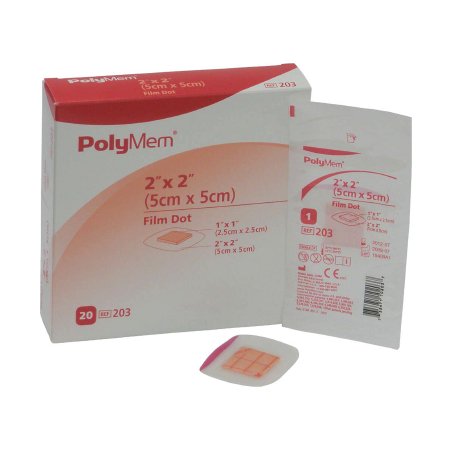 Foam Dressing PolyMem® 2 X 2 Inch With Border Film Backing Adhesive Square Sterile