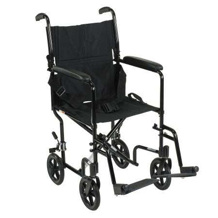 Lightweight Transport Chair Aluminum Frame with Black Finish 300 lbs. Weight Capacity Fixed Height / Padded Arm Black Upholstery