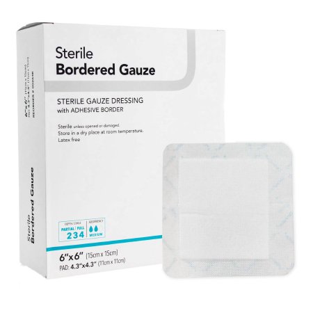 Adhesive Dressing DermaRite® Bordered Gauze 6 X 6 Inch Square NonSterile