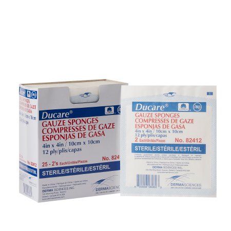 Gauze Sponge Ducare 4 X 4 Inch 2 per Pack Sterile 12-Ply Square