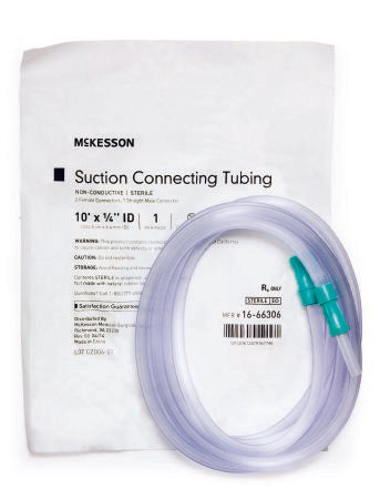 Suction Connector Tubing McKesson 10 Foot Length 0.25 Inch I.D. Sterile Female / Male Connector Clear Ribbed OT Surface PVC
