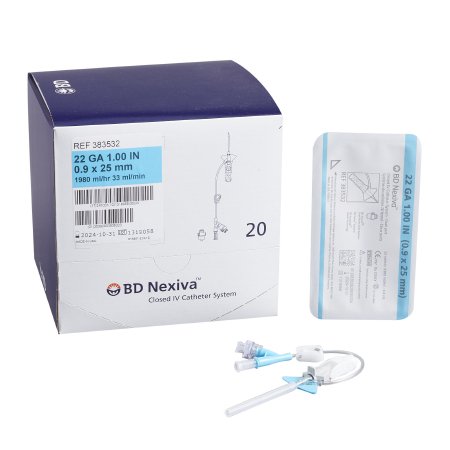 Closed IV Catheter Nexiva™ 22 Gauge 1 Inch Sliding Safety Needle