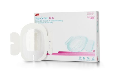 I.V. Dressing with CHG 3M™ Tegaderm™ CHG (Chlorhexidine Gluconate) / Film 4 X 6-1/8 Inch Sterile