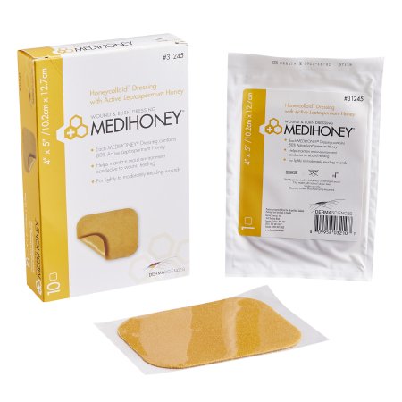 Honey Hydocolloid Dressing MEDIHONEY® Honeycolloid™ Rectangle 4 X 5 Inch Sterile Without Adhesive