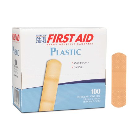 Adhesive Strip American® White Cross 5/8 X 2-1/4 Inch Plastic Rectangle Tan Sterile