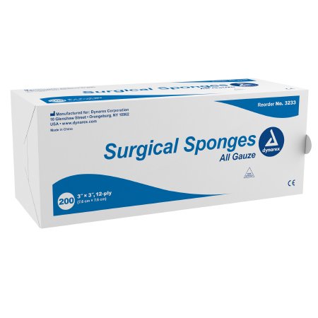 Gauze Sponge Dynarex® 3 X 3 Inch 200 per Pack NonSterile 12-Ply Square