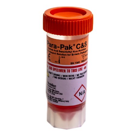 Stool Specimen Container Para-Pak® Single-Vial C and S 15 mL Fill (0.5 oz.) Screw Cap with Sampling Device NonSterile