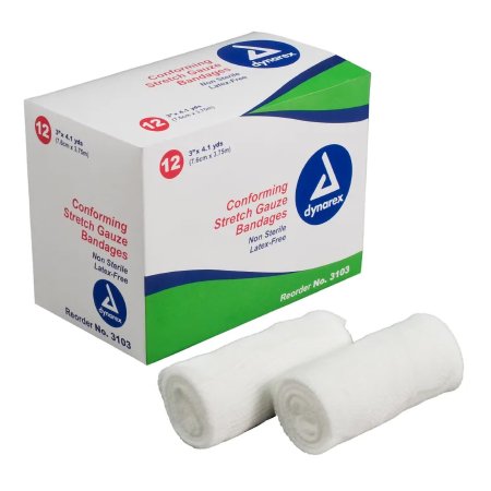 Conforming Bandage Dynarex® 3 Inch X 4-1/10 Yard 12 per Pack NonSterile 1-Ply Roll Shape