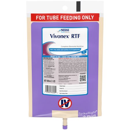 Tube Feeding Formula Vivonex® RTF Unflavored Liquid 1000 mL Ready to Hang Prefilled Container