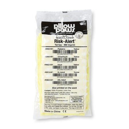 Slipper Socks Pillow Paws® Risk Alert® Terries™ X-Large Yellow Ankle High