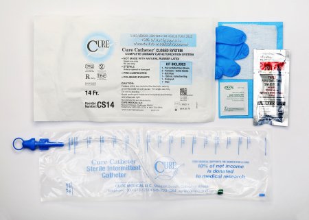 Intermittent Catheter Tray Cure Catheter™ Closed System / Straight Tip 14 Fr. Without Balloon