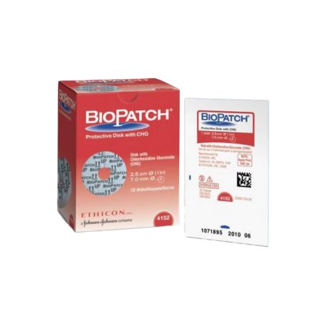 I.V. Dressing with CHG Biopatch® CHG (Chlorhexidine Gluconate) 1 Inch Disk (2.5 cm) With 7.0 mm Center Hole Sterile
