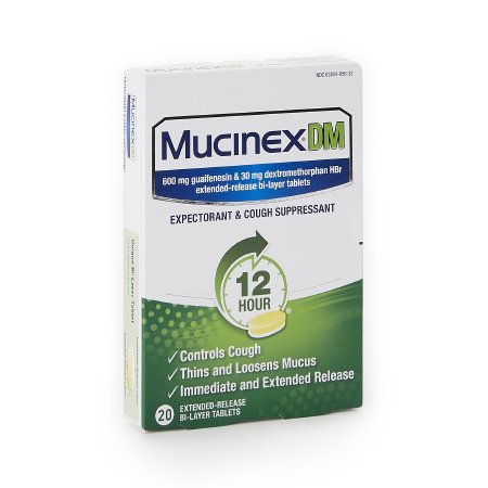Cold and Cough Relief Mucinex® DM 600 mg - 30 mg Strength Tablet 20 per Box