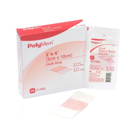 Adhesive Strip PolyMem® 2 X 4 Inch Polyurethane / Film Rectangle Pink / White Sterile