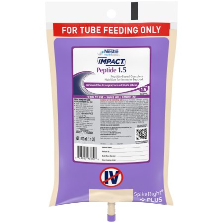 Tube Feeding Formula Impact® Peptide 1.5 Unflavored Liquid 1000 mL Ready to Hang Prefilled Container