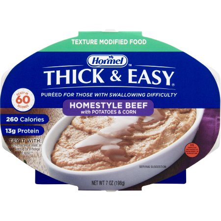 Thickened Food Thick & Easy® Purees 7 oz. Tray Beef with Potatoes / Corn Flavor Puree IDDSI Level 2 Mildly Thick