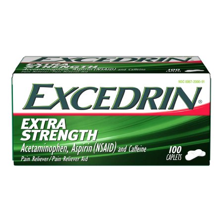 Pain Relief Excedrin® Extra Strength 250 mg - 250 mg - 65 mg Strength Acetaminophen / Aspirin / Caffeine Capsule 100 per Bottle