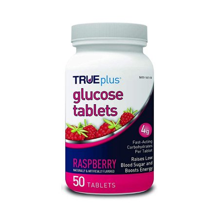 Glucose Supplement TRUEplus™ 50 per Bottle Chewable Tablet Raspberry Flavor