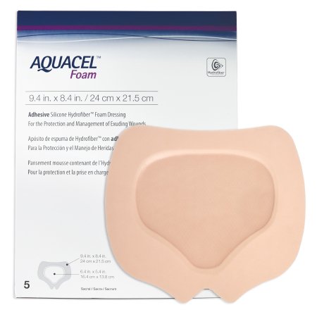Foam Dressing Aquacel® 8-1/2 X 9-1/2 Inch With Border Waterproof Film Backing Silicone Adhesive Sacral Sterile