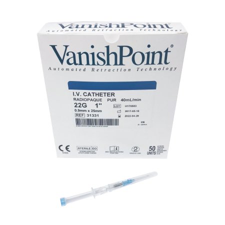 Peripheral IV Catheter VanishPoint® 22 Gauge 1 Inch Retracting Safety Needle