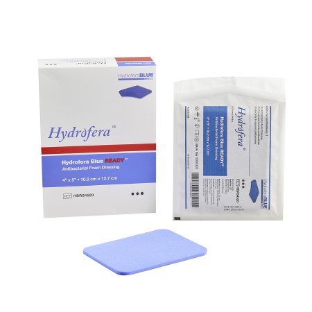 Antibacterial Foam Dressing Hydrofera BLUE® READY 4 X 5 Inch Without Border Without Film Backing Nonadhesive Rectangle Sterile