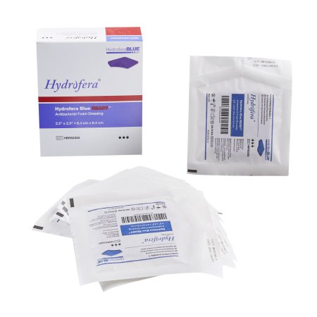 Antibacterial Foam Dressing Hydrofera BLUE® READY 2-1/2 X 2-1/2 Inch Without Border Without Film Backing Nonadhesive Square Sterile