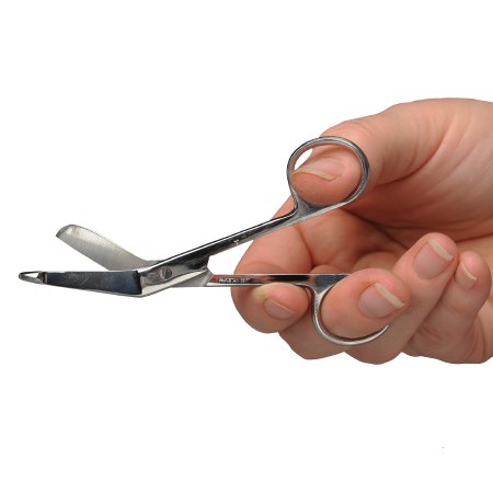 Bandage Scissors ADC® Lister 4-1/2 Inch Length Floor Grade Stainless Steel NonSterile Finger Ring Handle Angled Blunt Tip / Blunt Tip