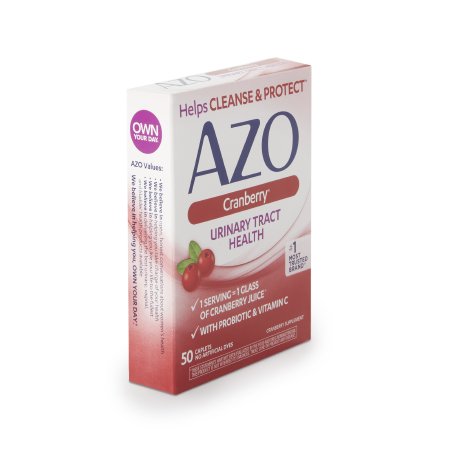 Urinary Pain Relief AZO® Vitamin C 60mg, Calcium 110 mg, Cranberry 500 mg, Bacillus Coagulans 30 mg Tablet 50 per Box